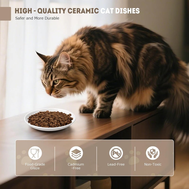 YEAHGO Ceramic Cat Food Bowls for Indoor Cats and Kitten, 4 Cute Cat Feeding Bowls Shallow Whisker Relief Dishes for Cats, 5.9" Wide Pet Plates for Wet & Dry Food and Water, Non-Slip Base, with 4 Spring Toys - Image 4